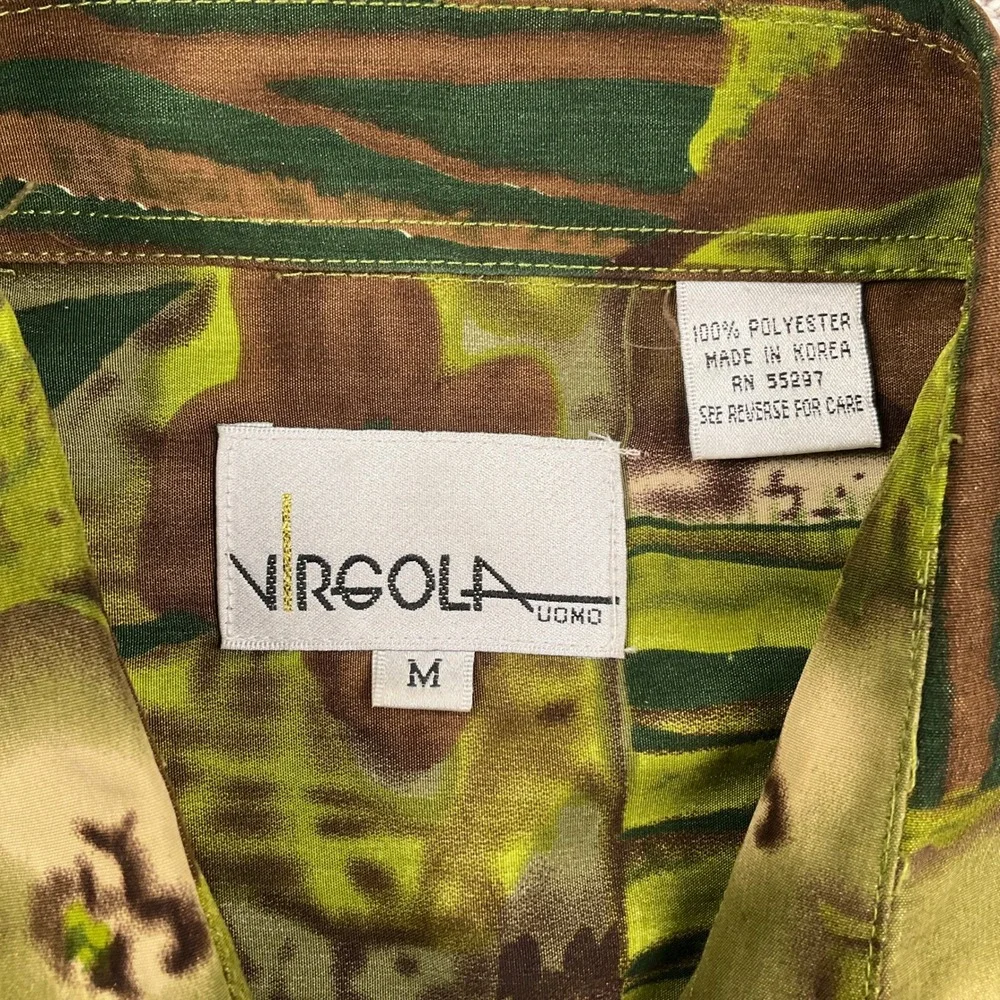 VIRGOLA Uomo Shirt Mens Mediun Green‎ Brown Abstract Statement Party Resortwear